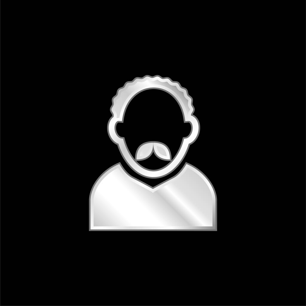 Avatar uomo adulto con capelli ricci corti e baffi icona metallica argentata - Vettoriali, immagini