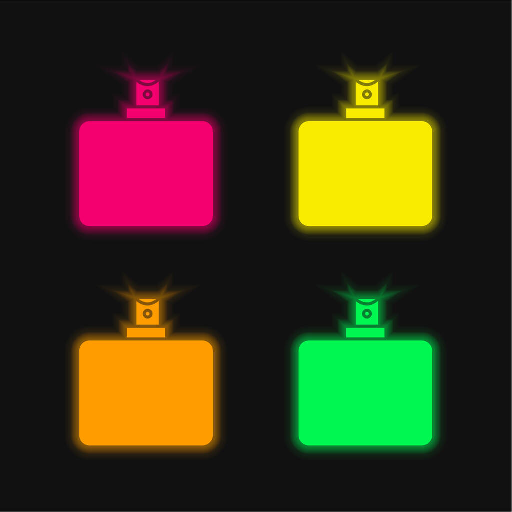 Badezimmer Schwarz Flaschenbehälter mit Spray-System vier Farben leuchtenden Neon-Vektor-Symbol - Vektor, Bild