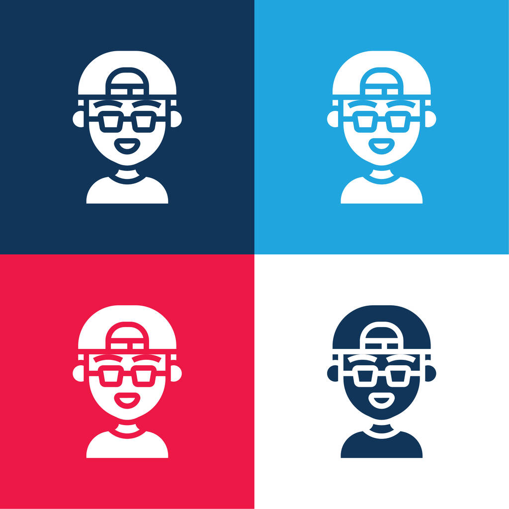 Fiú kék és piros négy szín minimális ikon készlet - Vektor, kép
