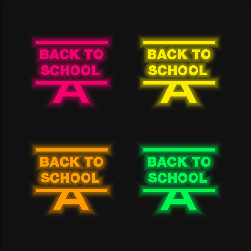 Ritorno a scuola quattro colori incandescente icona vettoriale al neon - Vettoriali, immagini