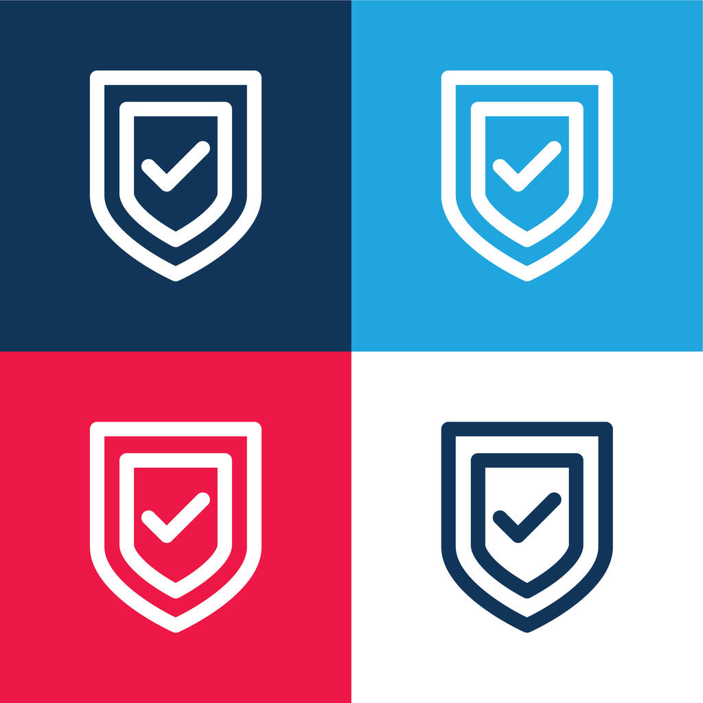Ensemble d'icônes minimales anti-virus bleu et rouge quatre couleurs - Vecteur, image