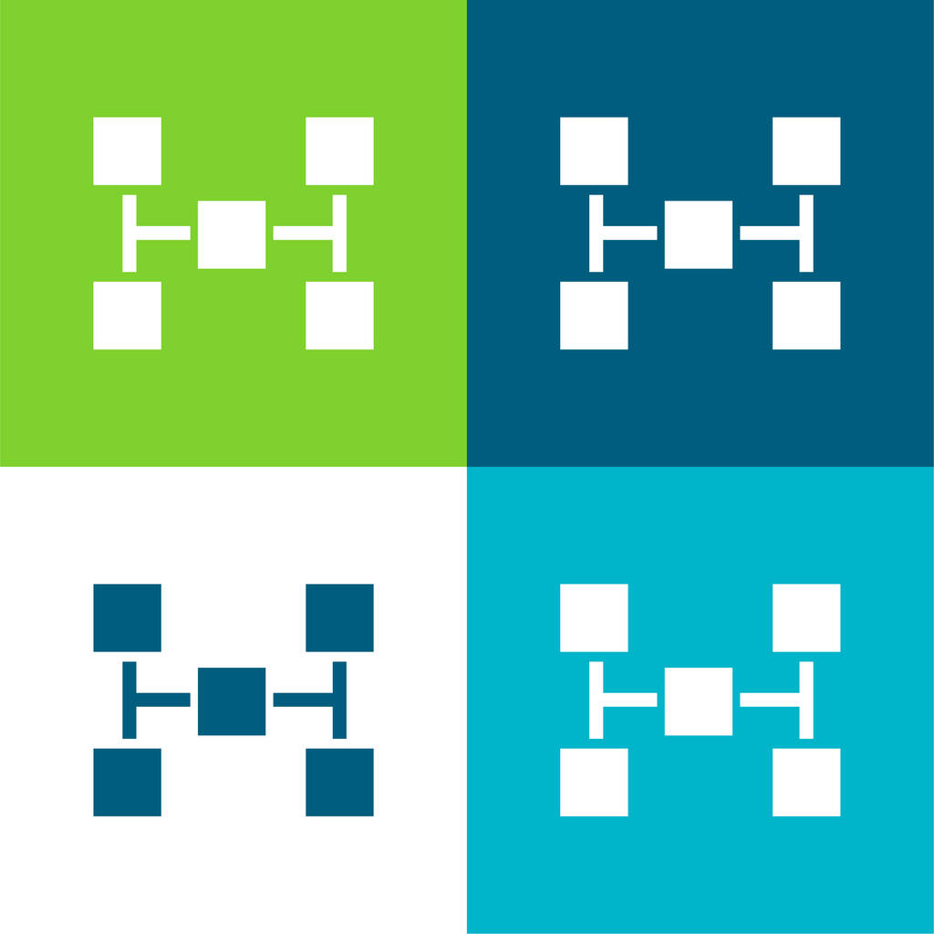 Esquema de blocos de cinco quadrados plana quatro cores conjunto de ícones mínimos - Vetor, Imagem