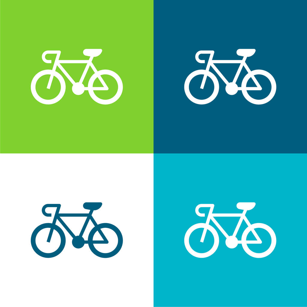 Bicicleta plana de cuatro colores icono mínimo conjunto - Vector, Imagen