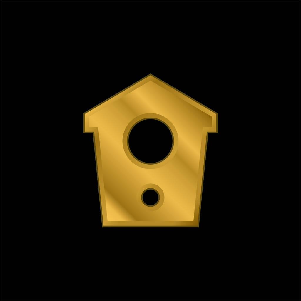 Birdhouse chapado en oro icono metálico o logo vector - Vector, Imagen
