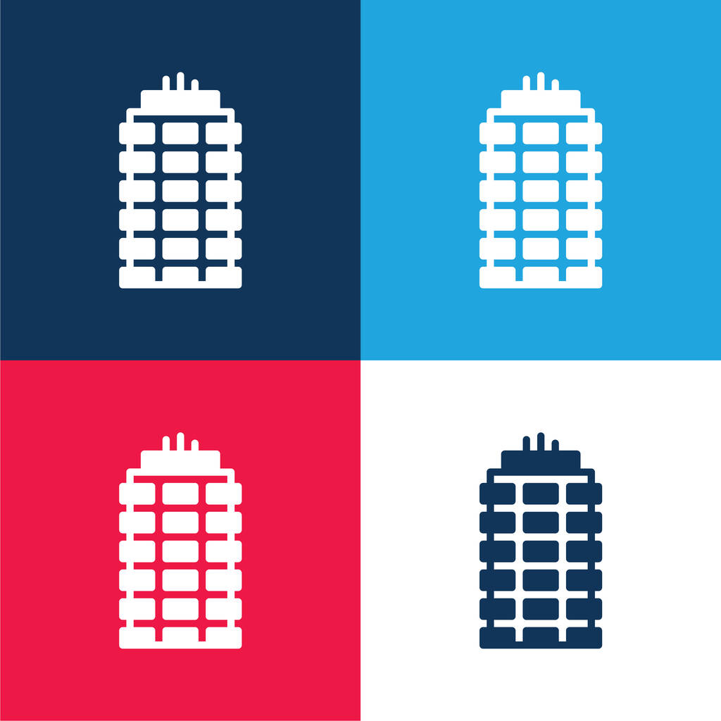 Apartamento azul y rojo de cuatro colores mínimo icono conjunto - Vector, imagen