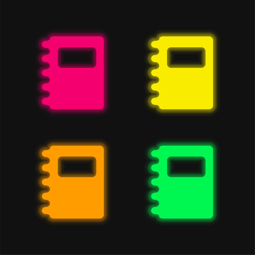 Agenda quattro colore incandescente icona vettoriale al neon - Vettoriali, immagini