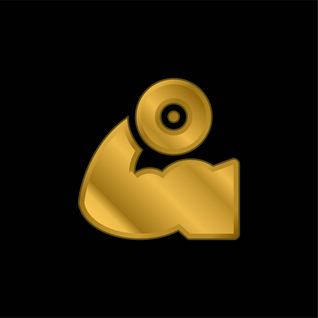 Biceps gold plated metalic icon or logo vector - Vector, Image