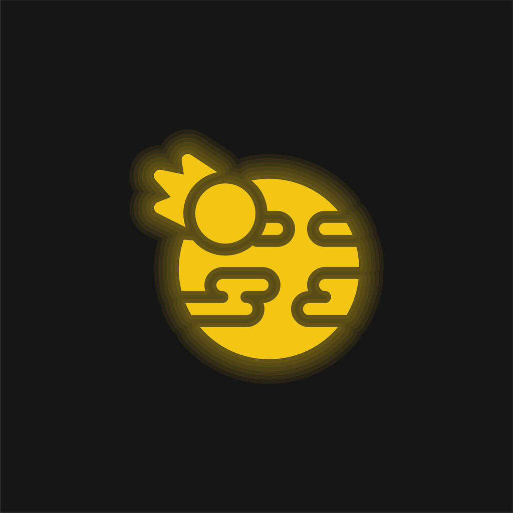 Желтый светящийся неоновый значок Армагеддона - Вектор,изображение