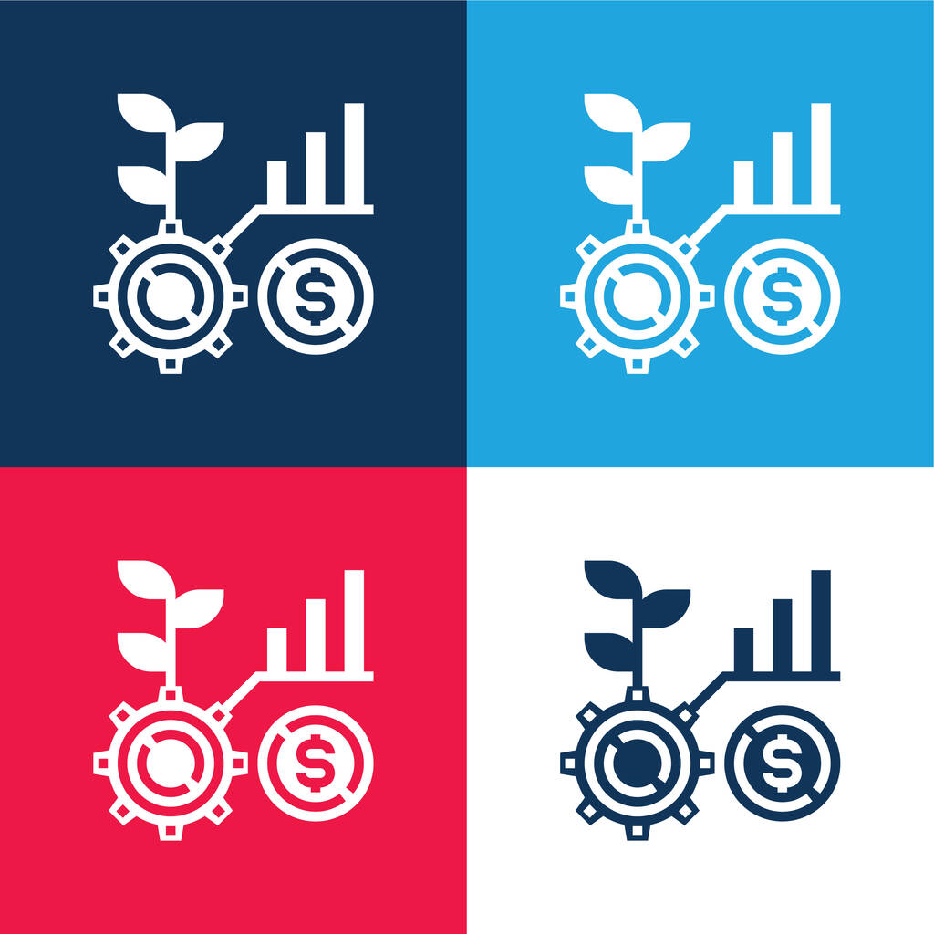 Beneficio azul y rojo conjunto de iconos mínimo de cuatro colores - Vector, Imagen