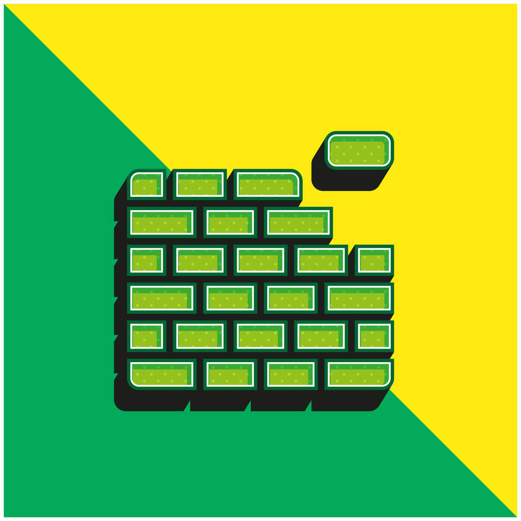 ブリックウォールグリーンと黄色の現代的な3Dベクトルアイコンのロゴ - ベクター画像