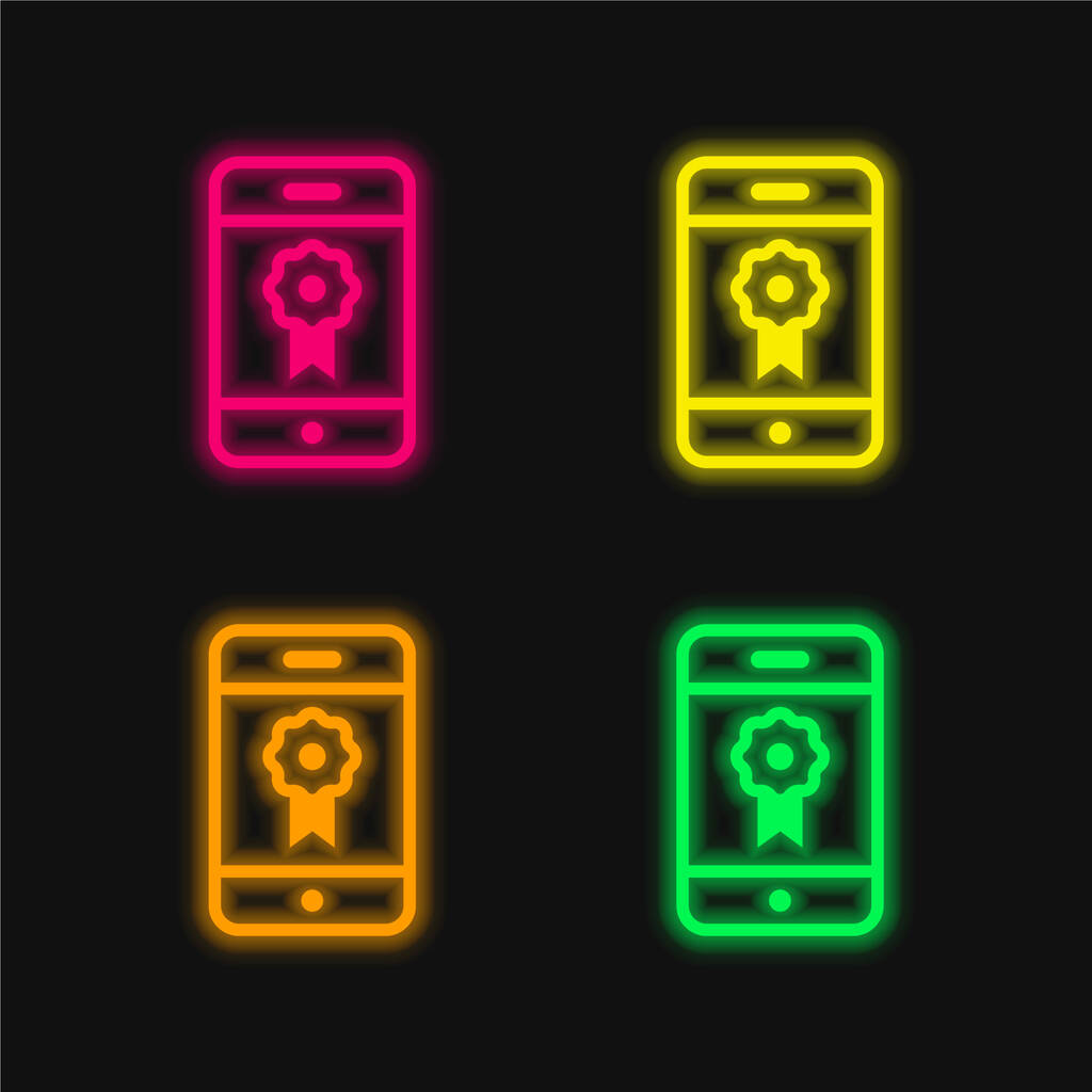 Insígnia ícone de vetor de néon brilhante de quatro cores - Vetor, Imagem