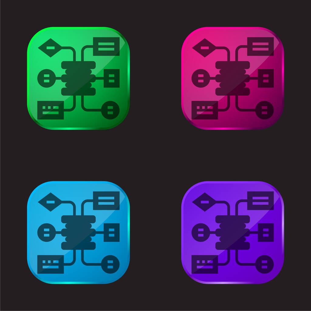 Algoritmus négy színű üveg gomb ikon - Vektor, kép