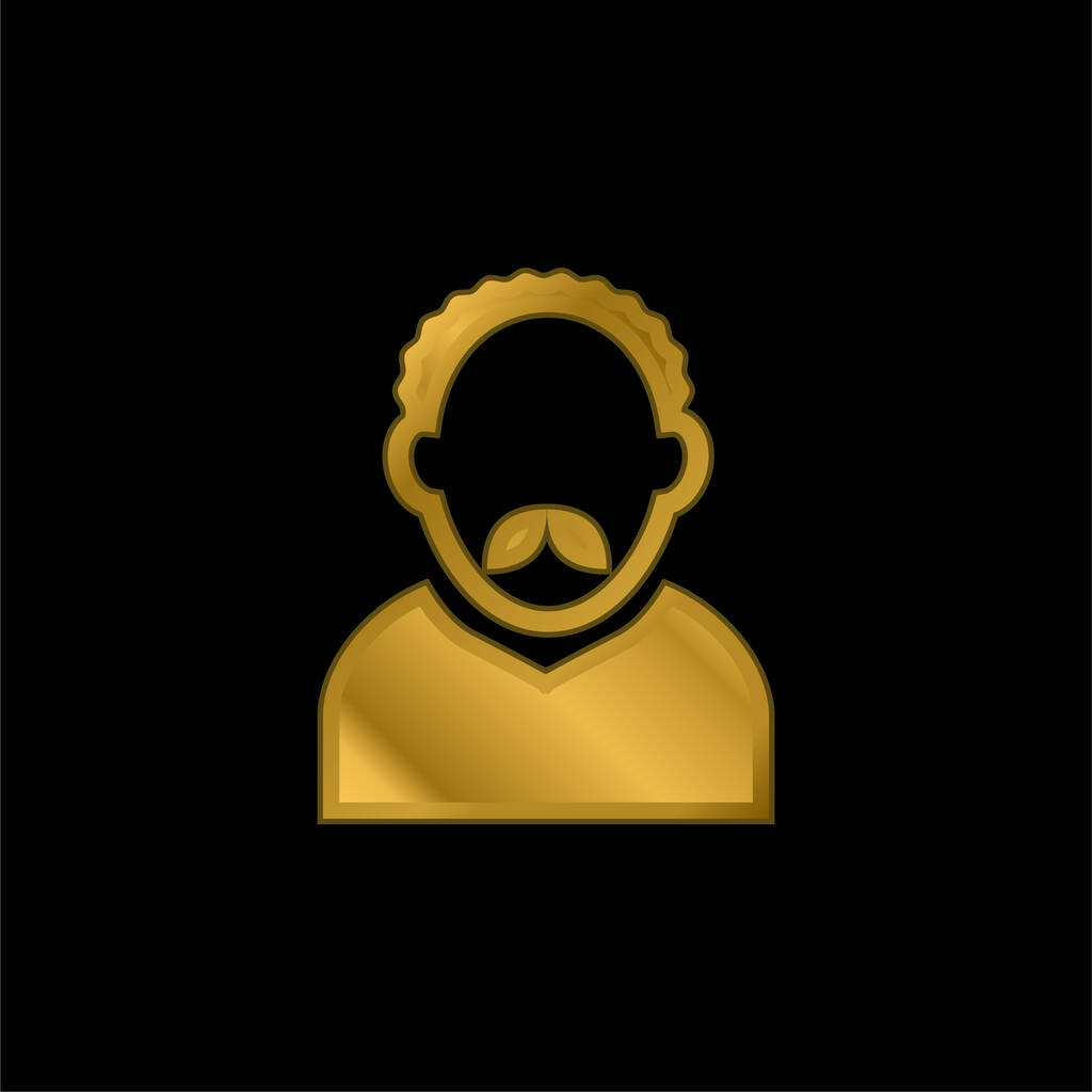 Аватар для взрослых с короткими вьющимися волосами и усами с позолоченной металлической иконой или вектором логотипа - Вектор,изображение