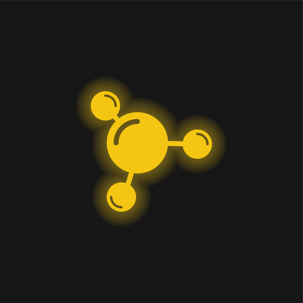 3 Молекулы желтый светящийся неоновый значок - Вектор,изображение
