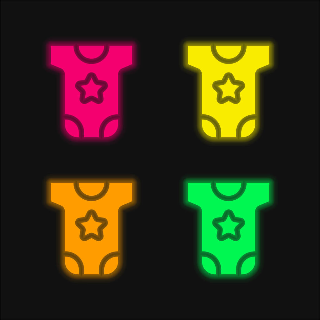 Bambino panno quattro colori incandescente icona al neon vettore - Vettoriali, immagini