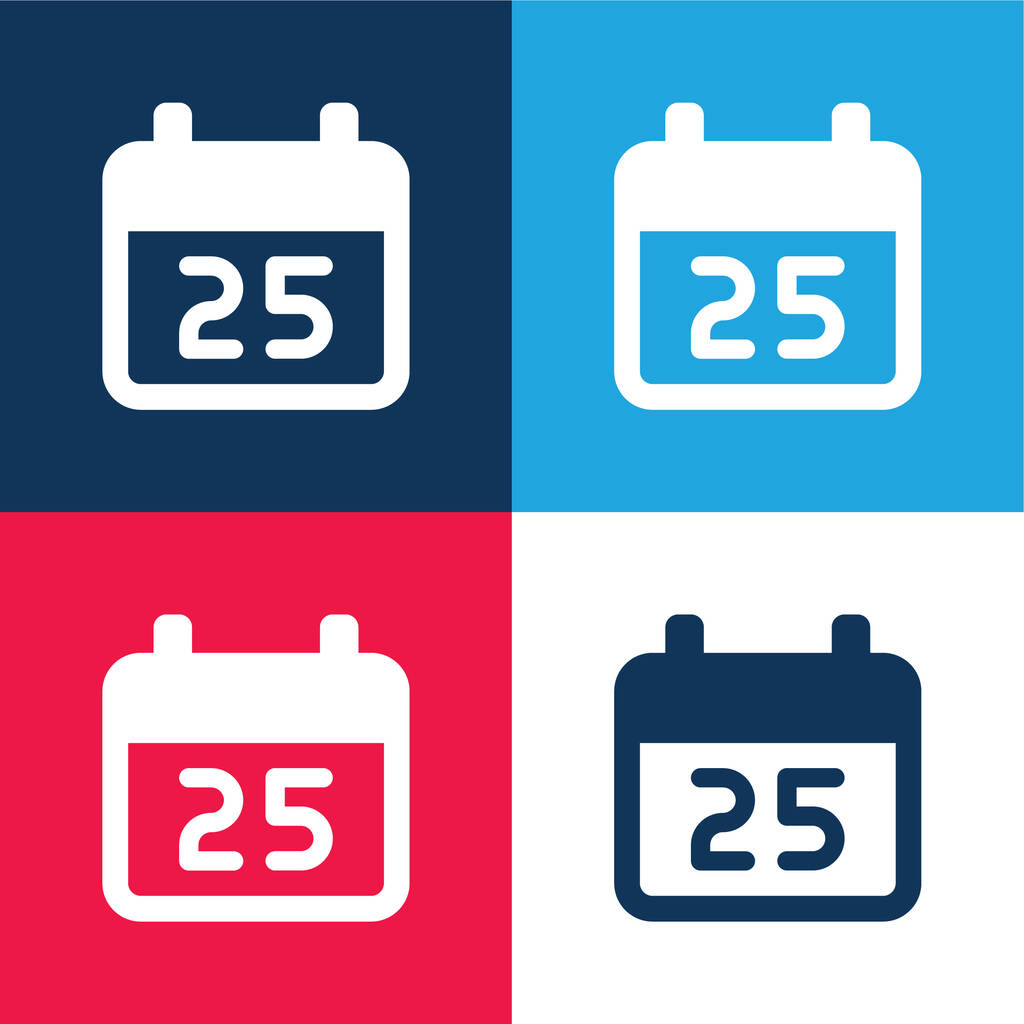 25 December kék és piros négy szín minimális ikon készlet - Vektor, kép