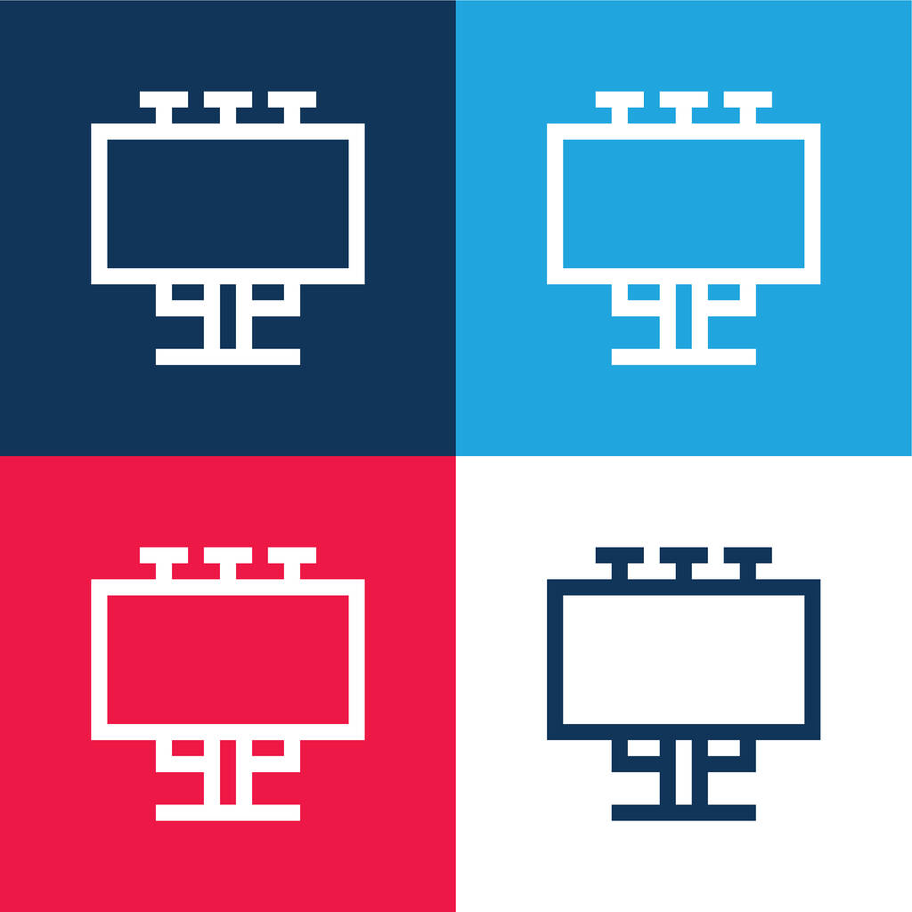 Billboard azul y rojo conjunto de iconos mínimo de cuatro colores - Vector, imagen