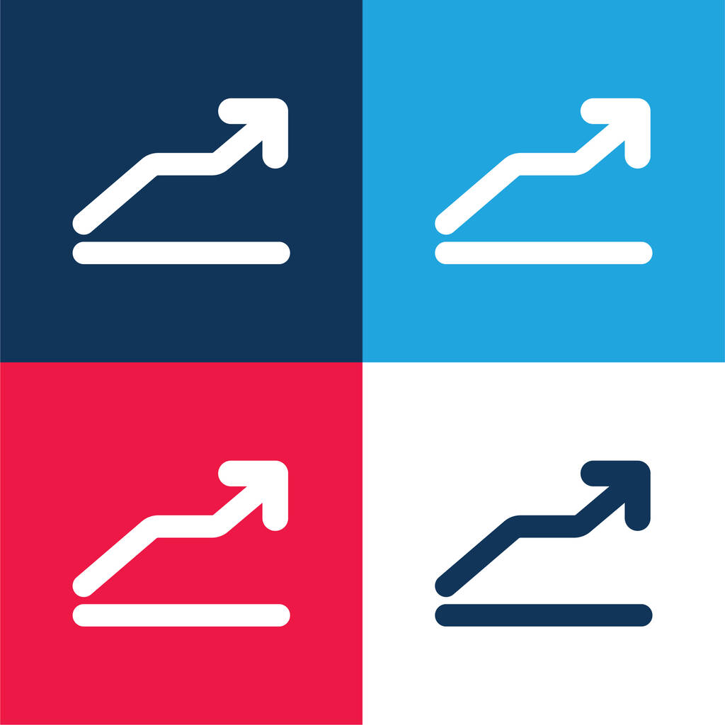 Felemelkedő vonal grafikus szimbólum kék és piros négy szín minimális ikon készlet - Vektor, kép