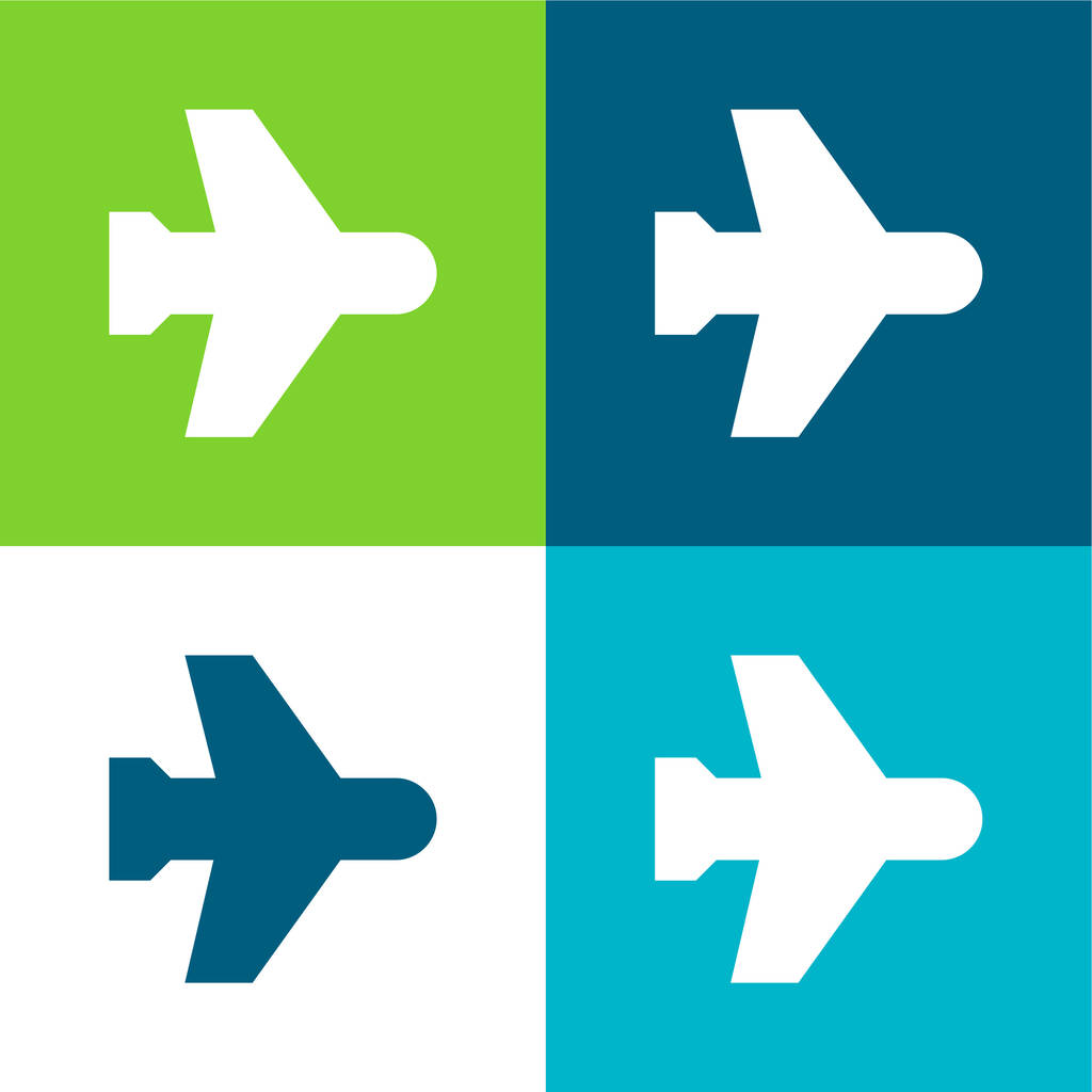 Vliegtuigmodus Vlak vier kleuren minimale pictogram set - Vector, afbeelding