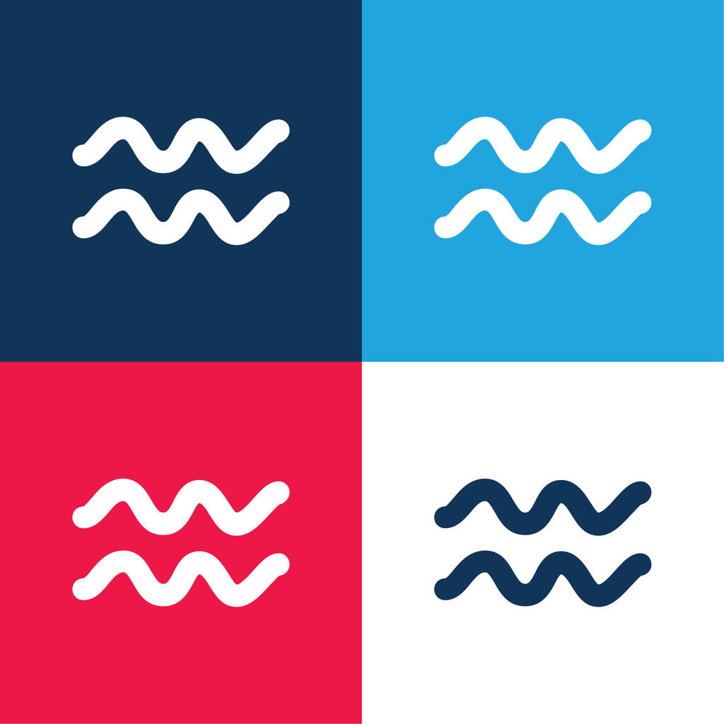 Aquarius Zodiac Sign Symbol blue and red four color minimal icon set - Vector, Image
