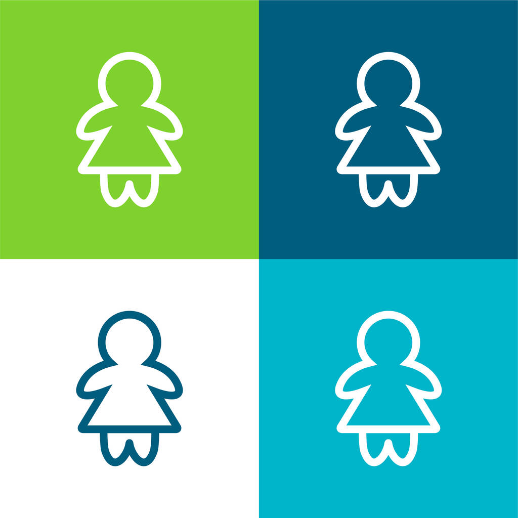 Baby Girl Outline Plano quatro cores conjunto de ícones mínimos - Vetor, Imagem