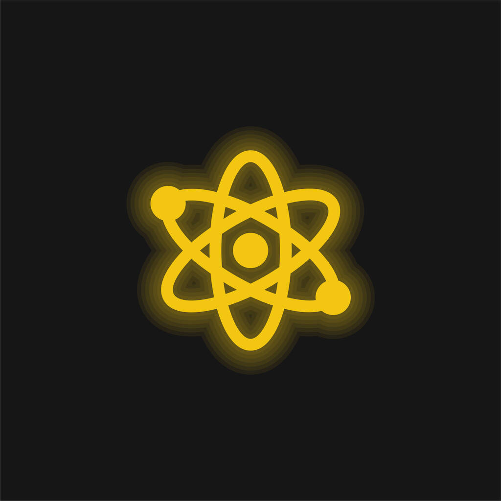 Ícone de néon brilhante amarelo Átomo - Vetor, Imagem