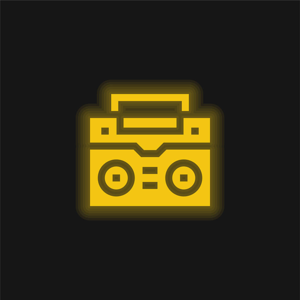 Boombox žlutá zářící neonová ikona - Vektor, obrázek