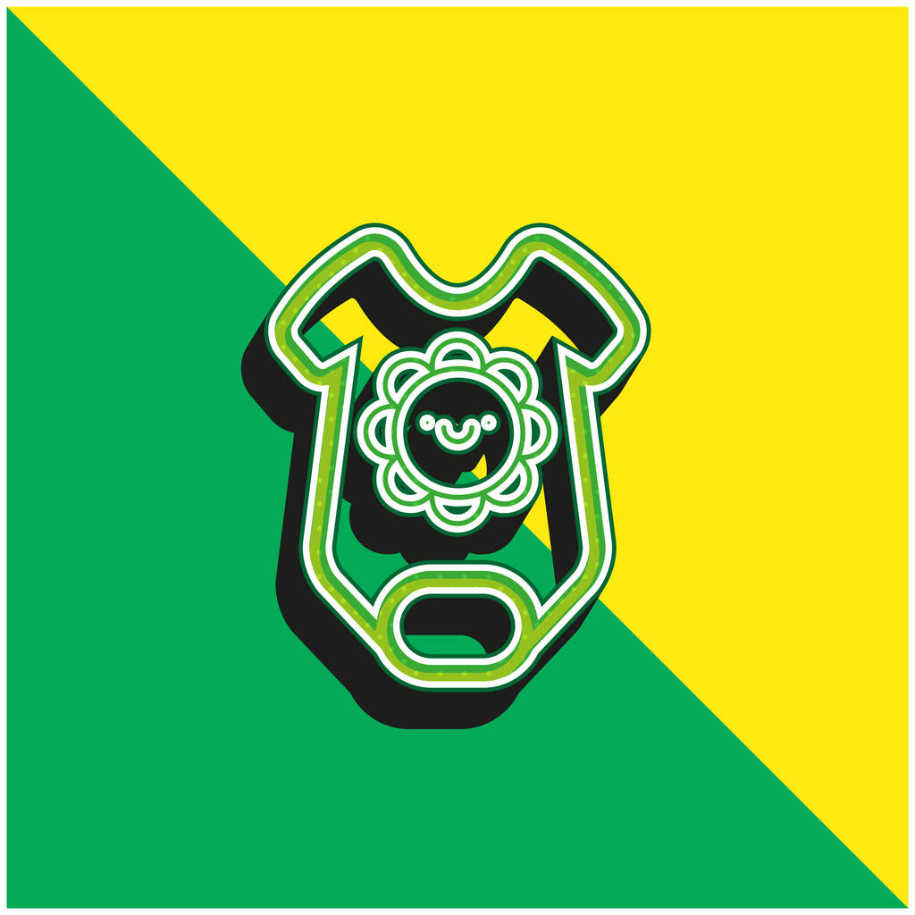 baby onesie очертания с улыбающимся солнцем зеленый и желтый современный 3d векторный логотип - Вектор,изображение