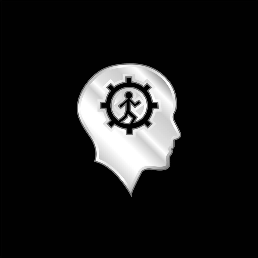 Łysa głowa z przekładnią i Running Man Wewnątrz posrebrzana metalowa ikona - Wektor, obraz