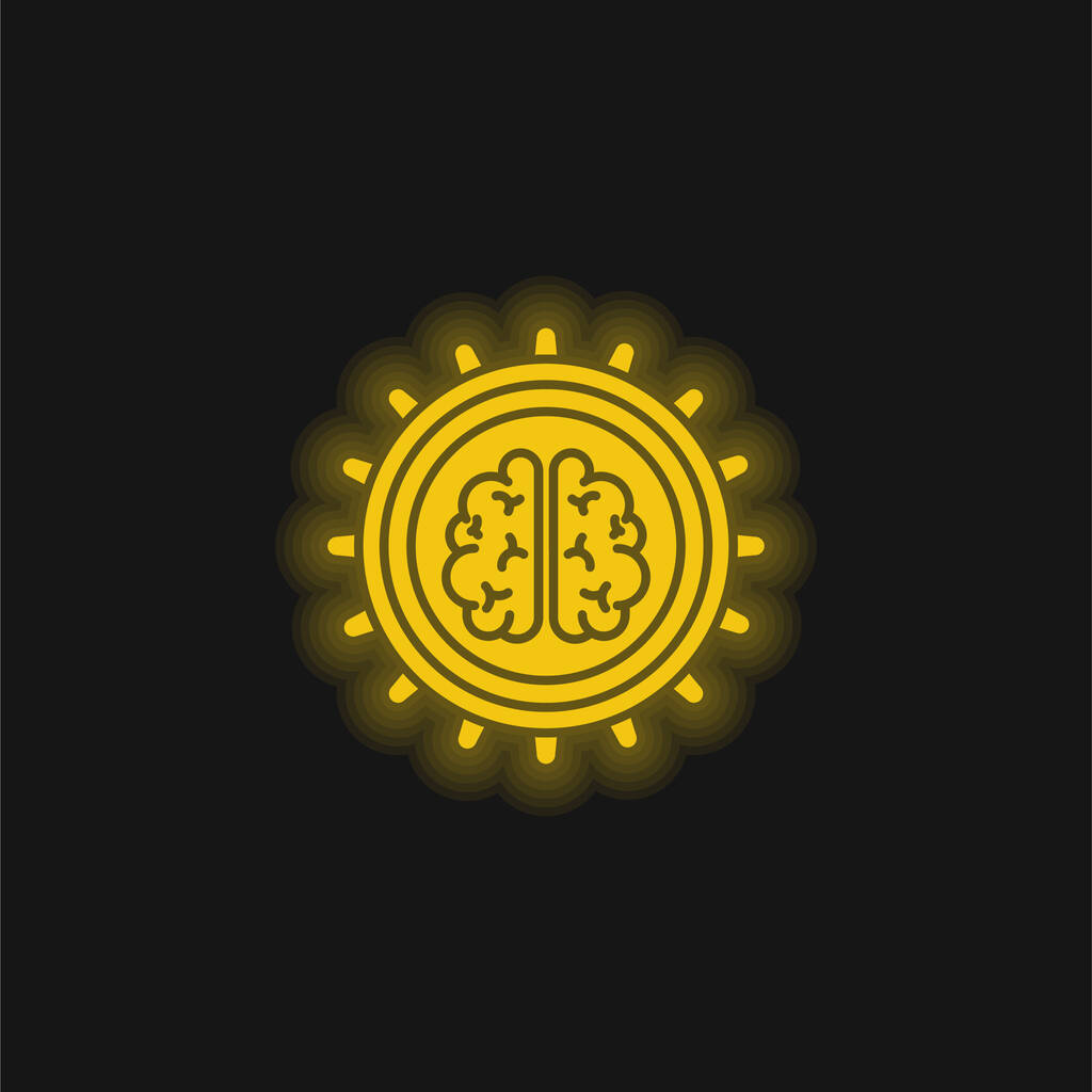 Cerebro amarillo brillante icono de neón - Vector, imagen