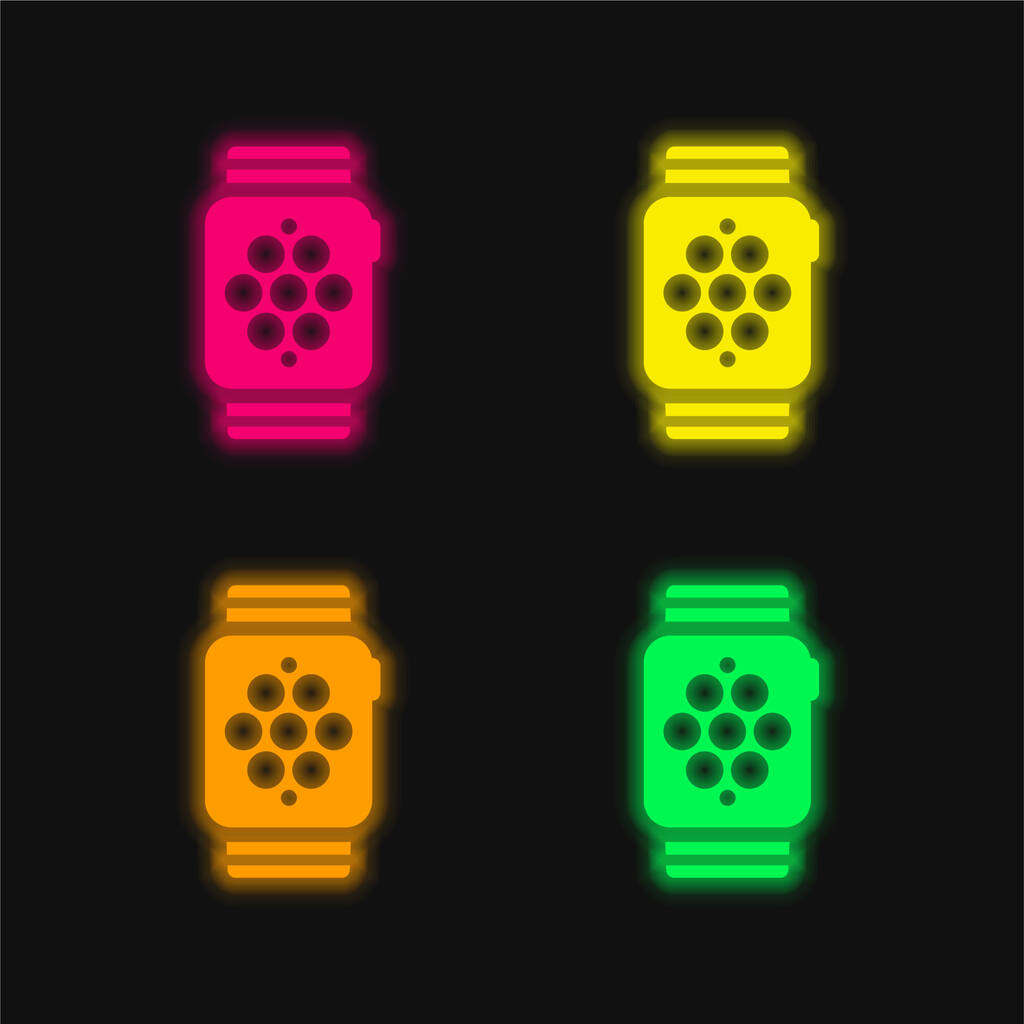 Apple Watch čtyři barevné zářící neonový vektor ikona - Vektor, obrázek