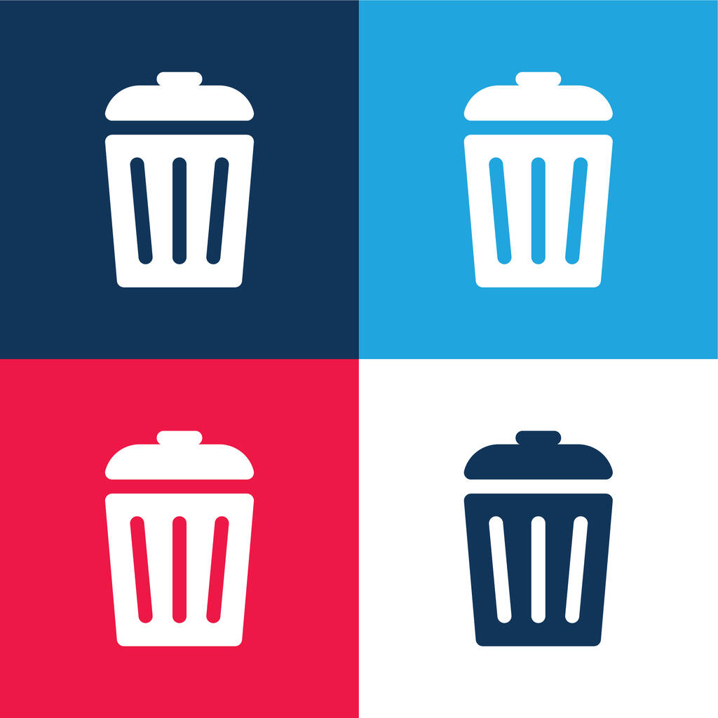 Bin modrá a červená čtyři barvy minimální ikona nastavena - Vektor, obrázek