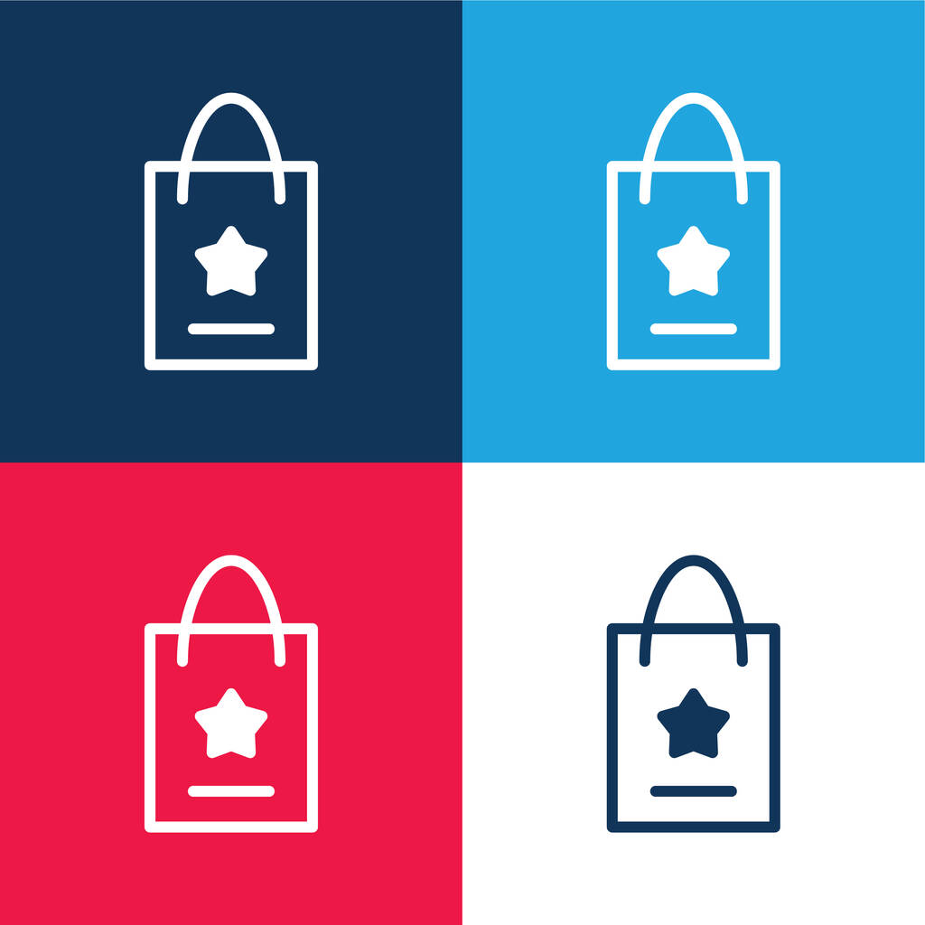 Bag blue and red four color minimal icon set - Vector, Image