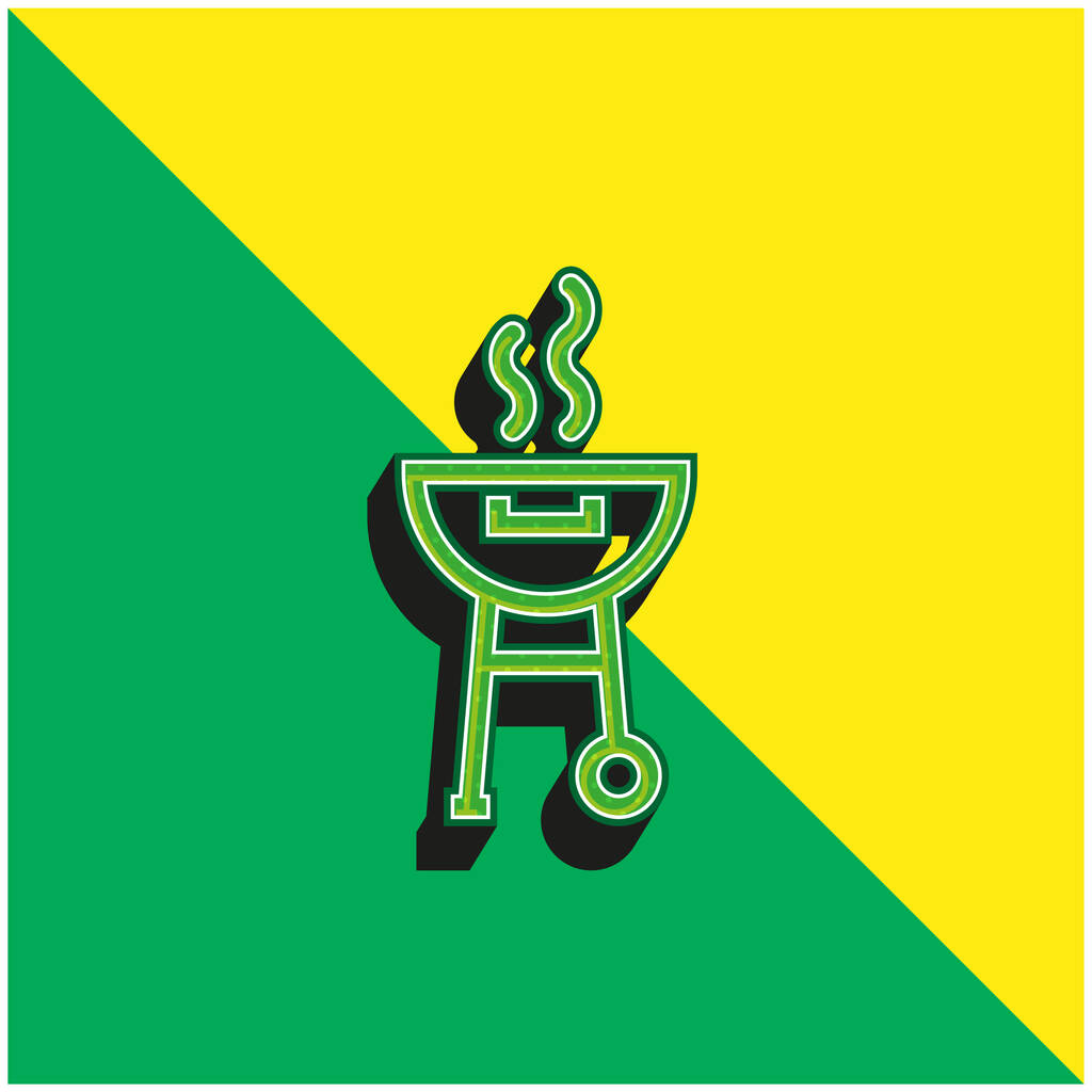 Μπάρμπεκιου με καπνό Πράσινο και κίτρινο σύγχρονο 3d διάνυσμα λογότυπο εικονίδιο - Διάνυσμα, εικόνα