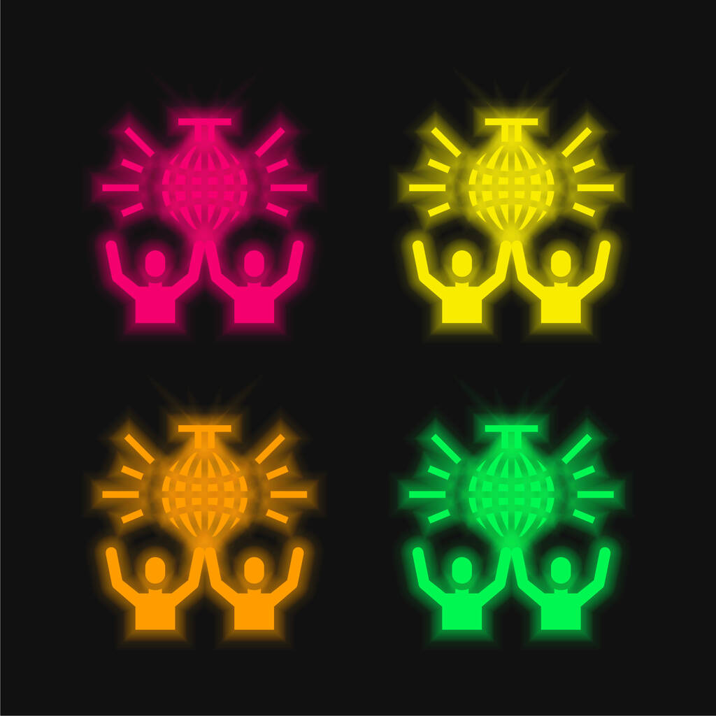 День рождения и партия четыре цвета светящийся неоновый вектор значок - Вектор,изображение