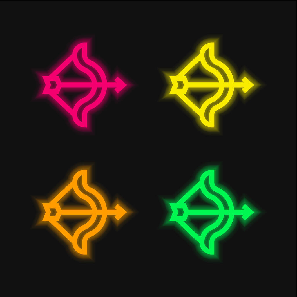 Łucznictwo cztery kolory świecące neon wektor ikona - Wektor, obraz