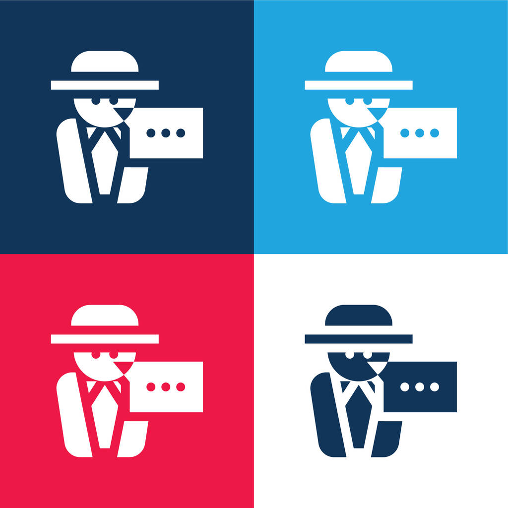 Mensaje anónimo azul y rojo conjunto de iconos mínimo de cuatro colores - Vector, Imagen