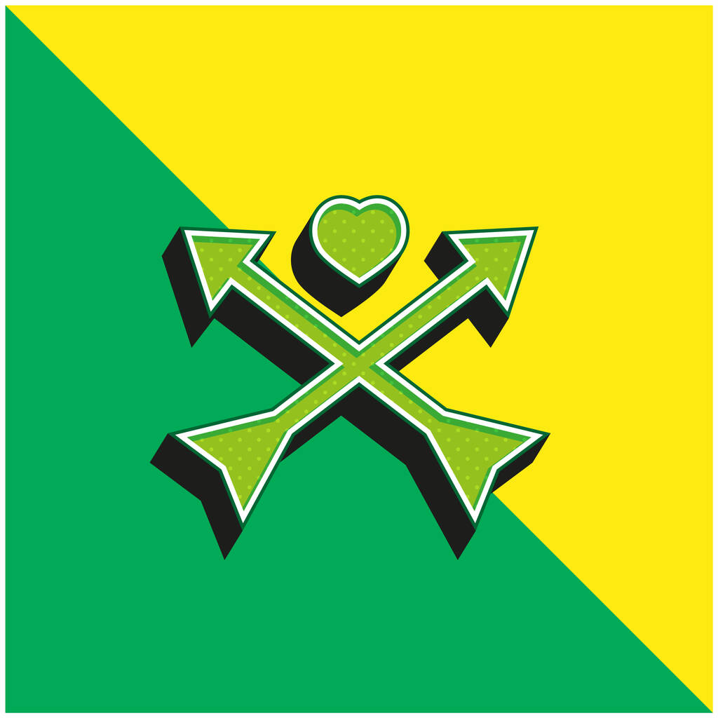 Flèches et coeur vert et jaune moderne icône vectorielle 3d logo - Vecteur, image