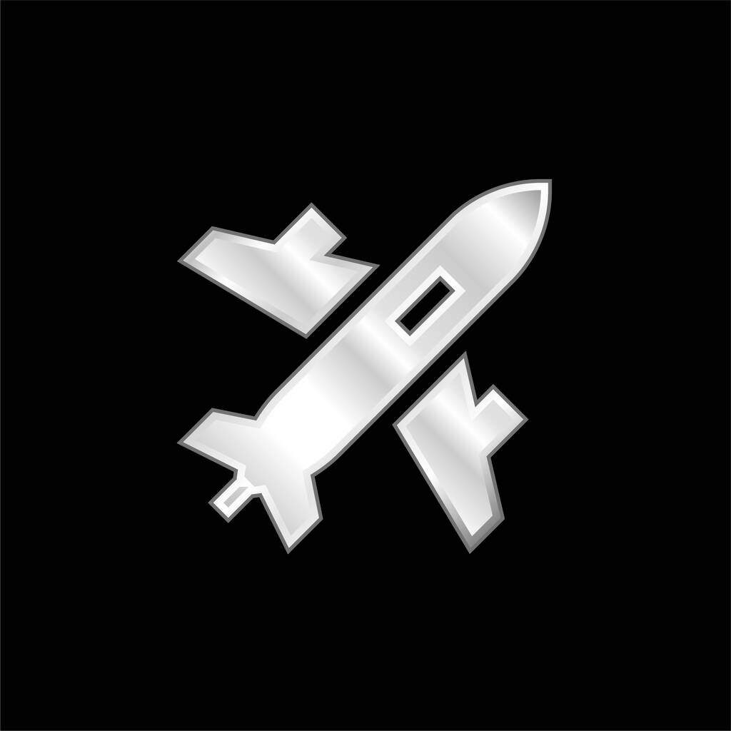 飛行機銀メッキ金属アイコン - ベクター画像