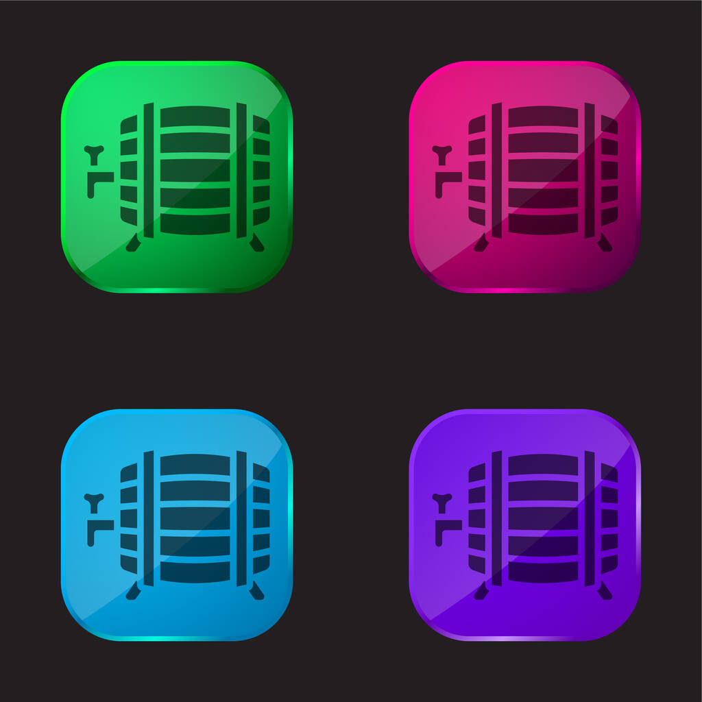 Barril ícone de botão de vidro de quatro cores - Vetor, Imagem