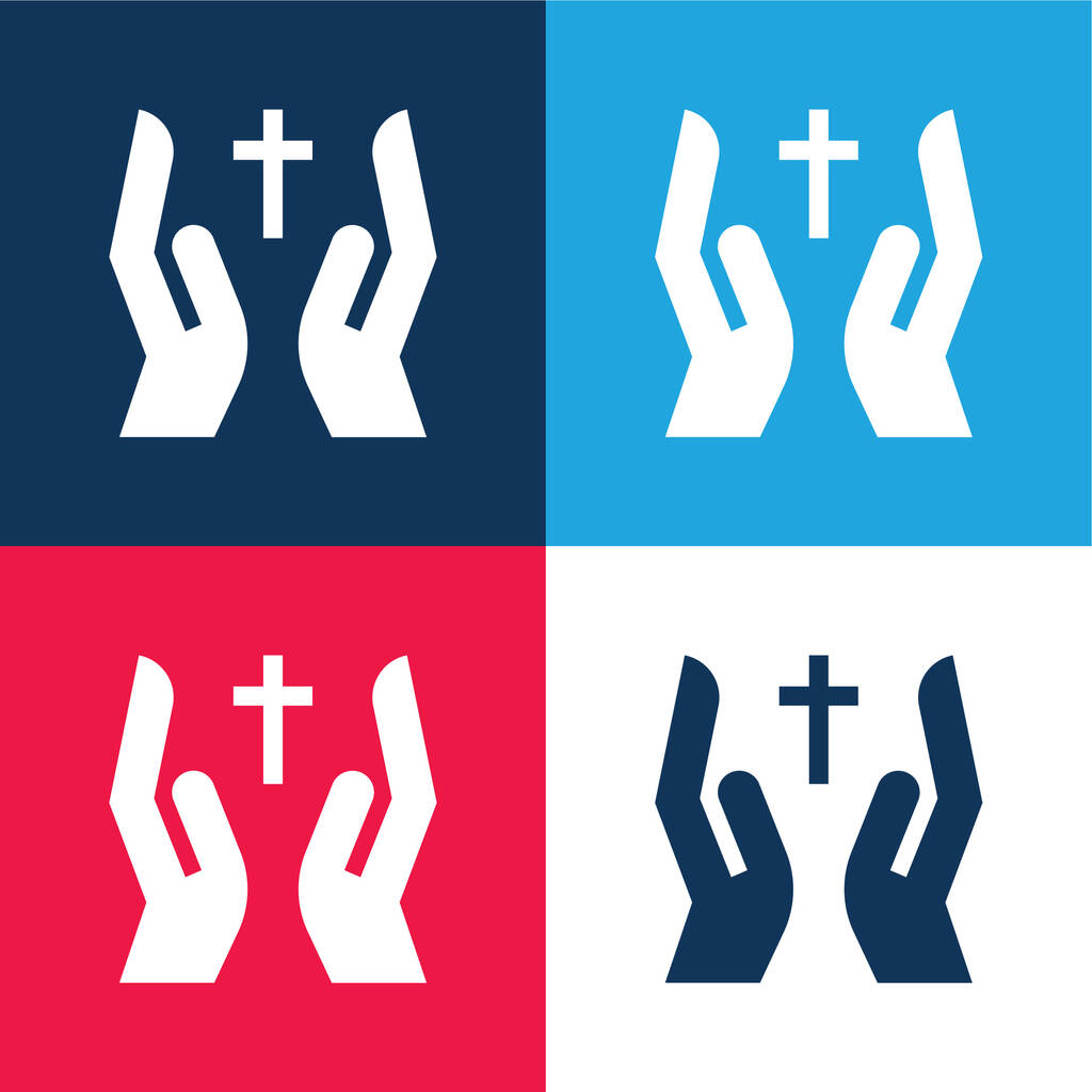 Bendito azul y rojo conjunto de iconos mínimo de cuatro colores - Vector, Imagen