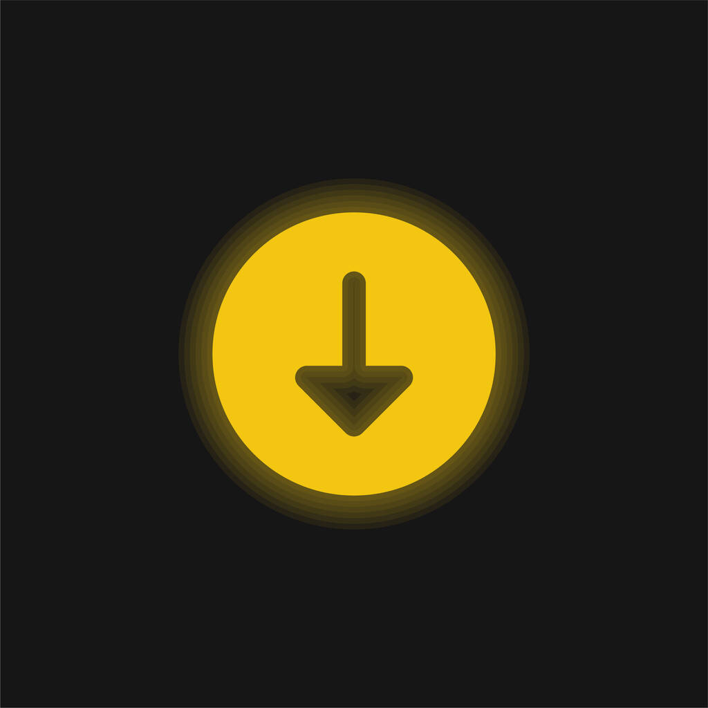 Flecha abajo amarillo brillante icono de neón - Vector, Imagen