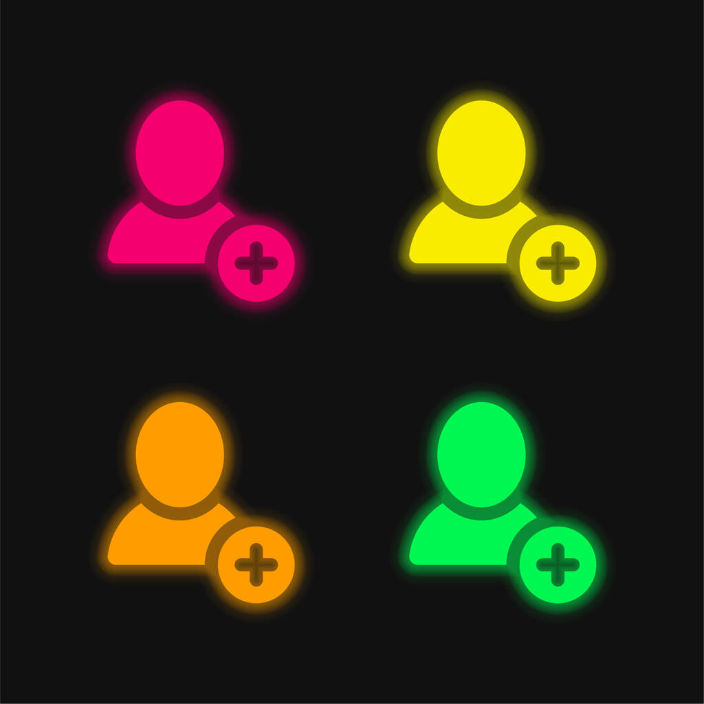 Gebruiker toevoegen vier kleuren gloeiende neon vector pictogram - Vector, afbeelding