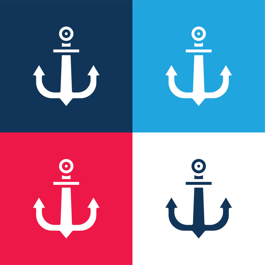 Ancre bleu et rouge quatre couleurs minimum jeu d'icônes - Vecteur, image