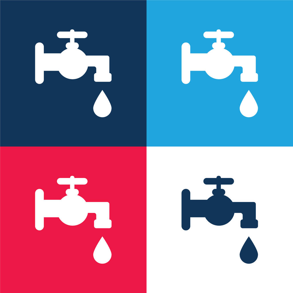 Robinet de salle de bain Outil bleu et rouge quatre couleurs minimum jeu d'icônes - Vecteur, image