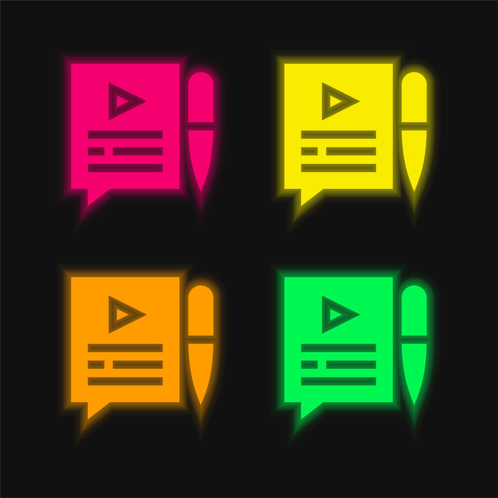 Blog čtyři barvy zářící neonový vektor ikona - Vektor, obrázek