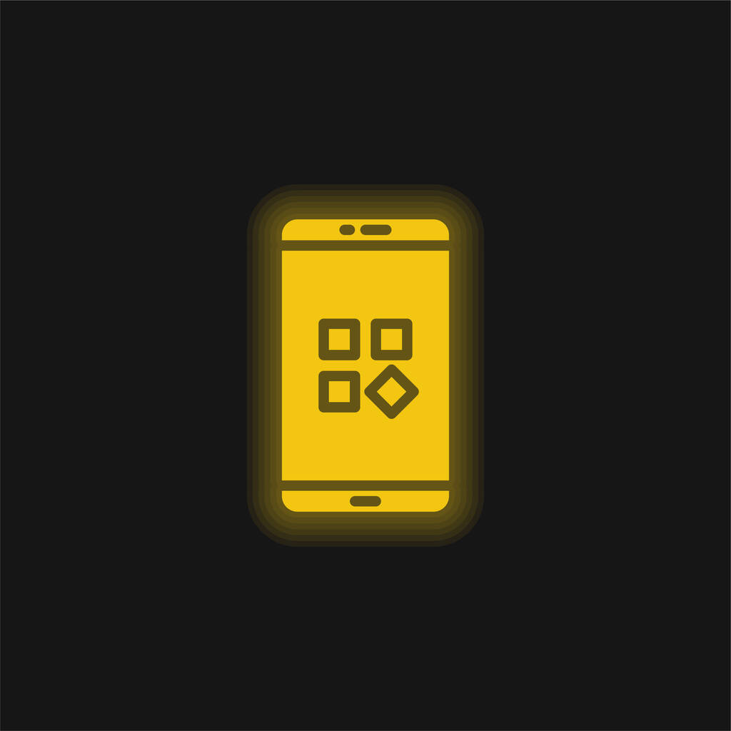 Aplicaciones amarillo brillante icono de neón - Vector, imagen