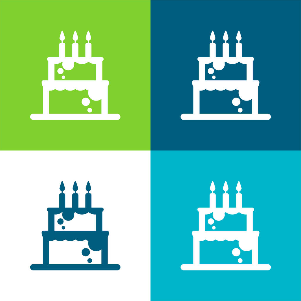 Geburtstagskalender mit Kerzen Flach vier Farben minimales Icon-Set - Vektor, Bild