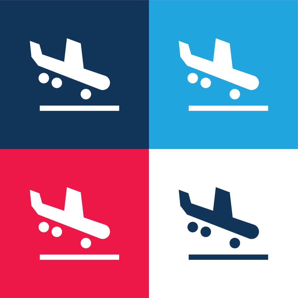 Érkezés kék és piros négy szín minimális ikon készlet - Vektor, kép