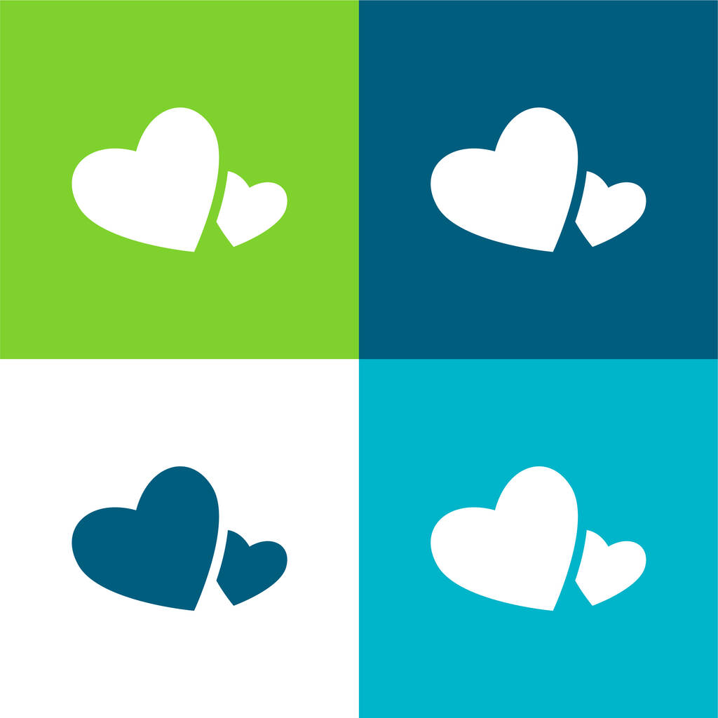 Big And Small Hearts Ensemble d'icônes minimal plat de quatre couleurs - Vecteur, image